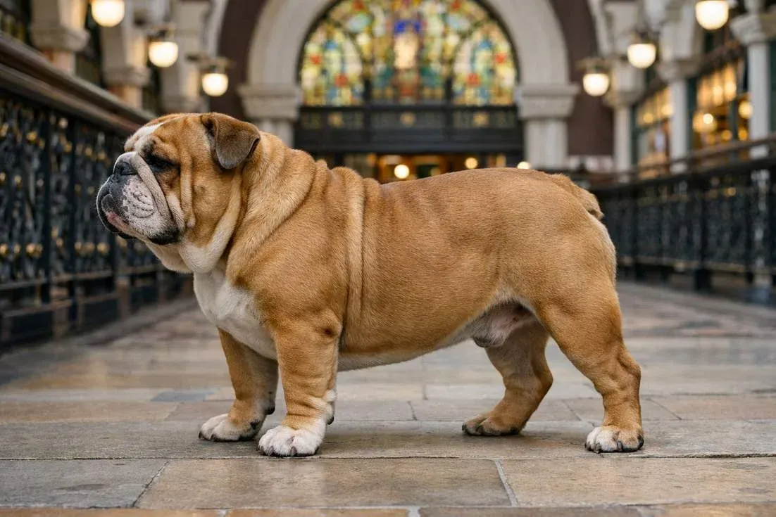 Bulldog Fawn Coat Side Profile At Queen Victoria Building Sydney