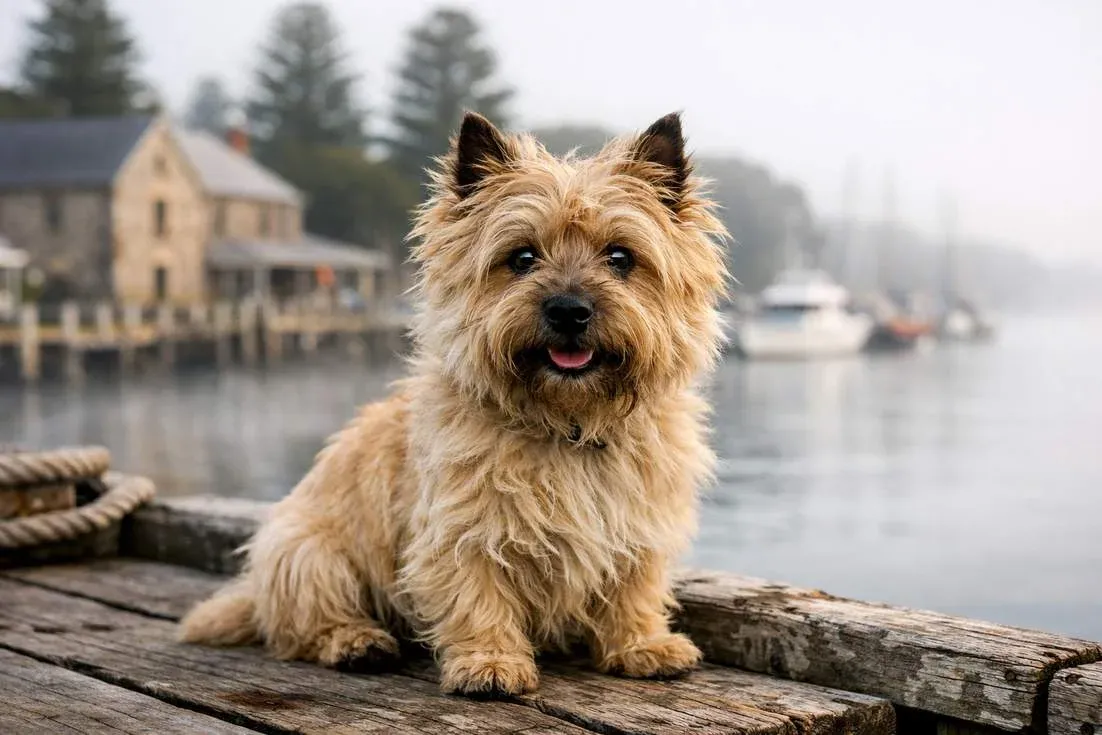 Cairn Terrier Wheaten Coat Portrait On Port Fairy Jetty Victoria