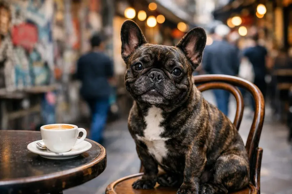 French Bulldog Brindle Coat Portrait At Degraves Street Melbourne Cafy