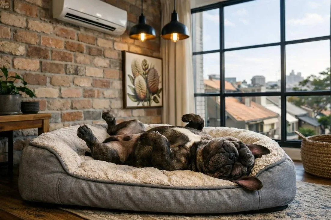 French Bulldog Chocolate Brindle Relaxed In Surry Hills Sydney Apartment