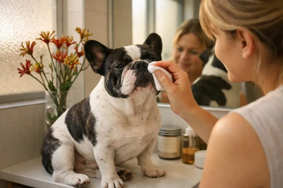 French Bulldog Pied Coat Facial Wrinkle Cleaning Routine At Home