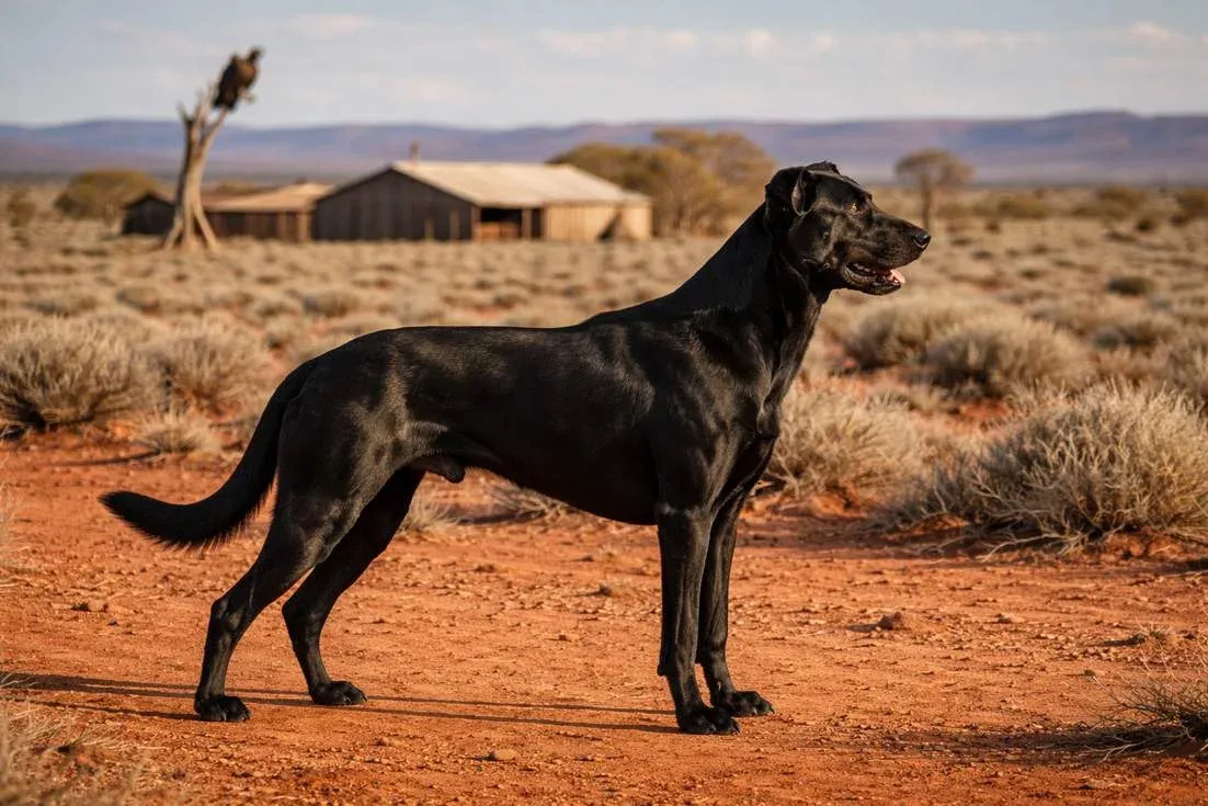 Huntaway Black Coat Side Profile At Broken Hill Outback Sheep Station
