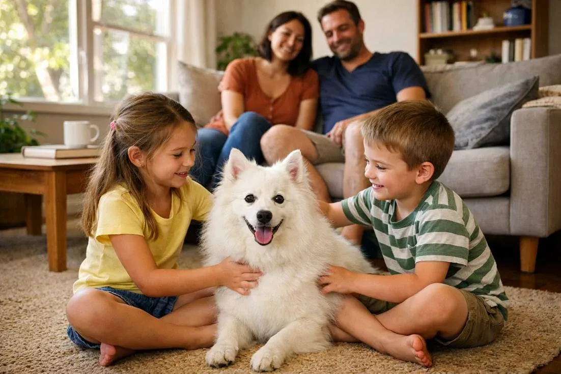 japanese-spitz-relaxing-with-family-in-home-environment-showing-family-friendly-nature Japanese Spitz Relaxing With Family In Home Environment Showing Family Friendly Nature