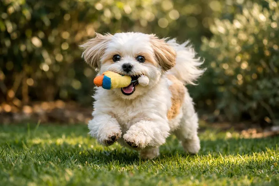 Maltese Shih Tzu Displaying Playful Temperament During Outdoor Play
