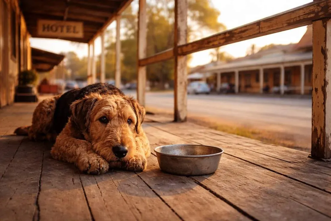 Airedale Terrier Resting On A Country Pub Veranda