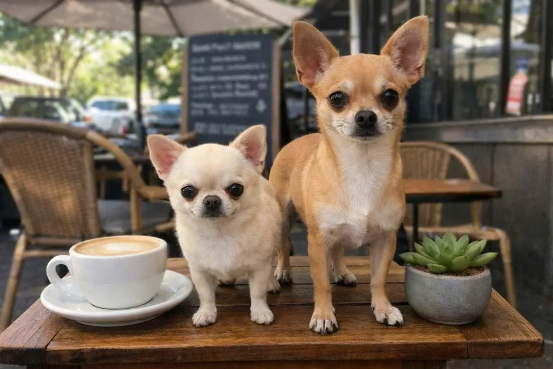 Apple Head With Deer Head Chihuahua On Cafe Table