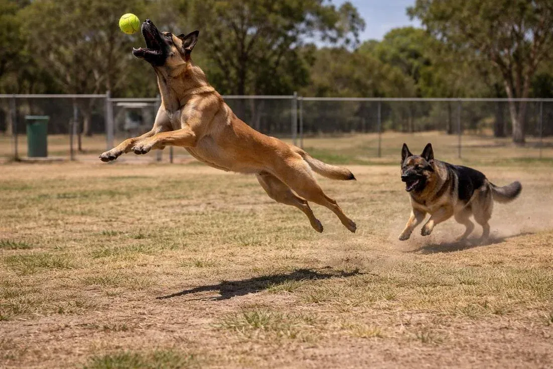 Belgian Malinois And German Shepherd Playing