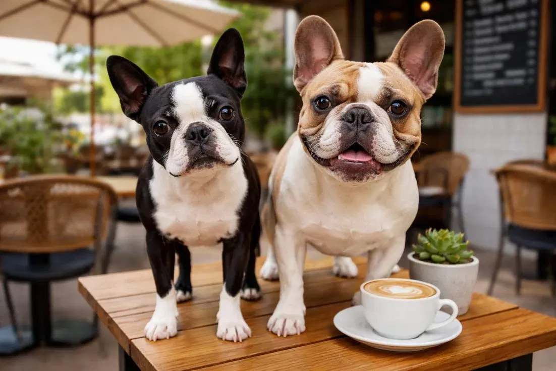boston-terrier-with-french-bulldog-on-table Boston Terrier With French Bulldog On Table