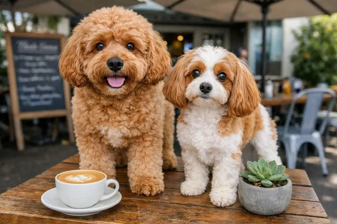 cockapoo-and-cavoodle-on-table Cockapoo And Cavoodle On Table