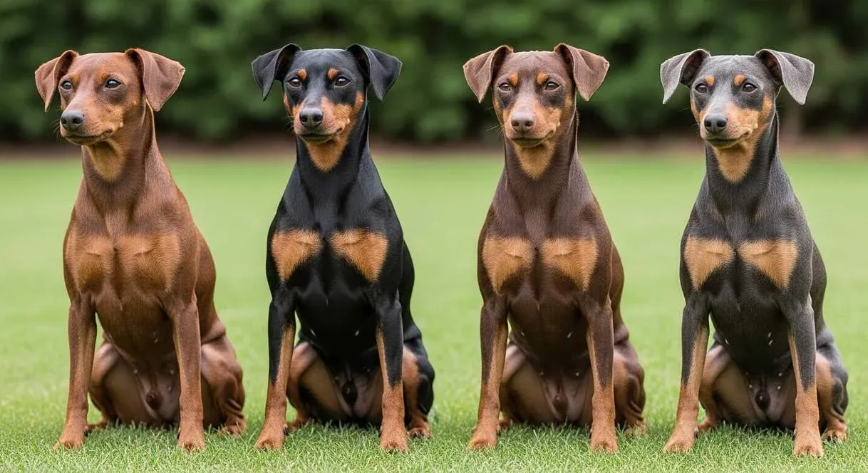 Four Miniature Pinschers Sitting Side By Side