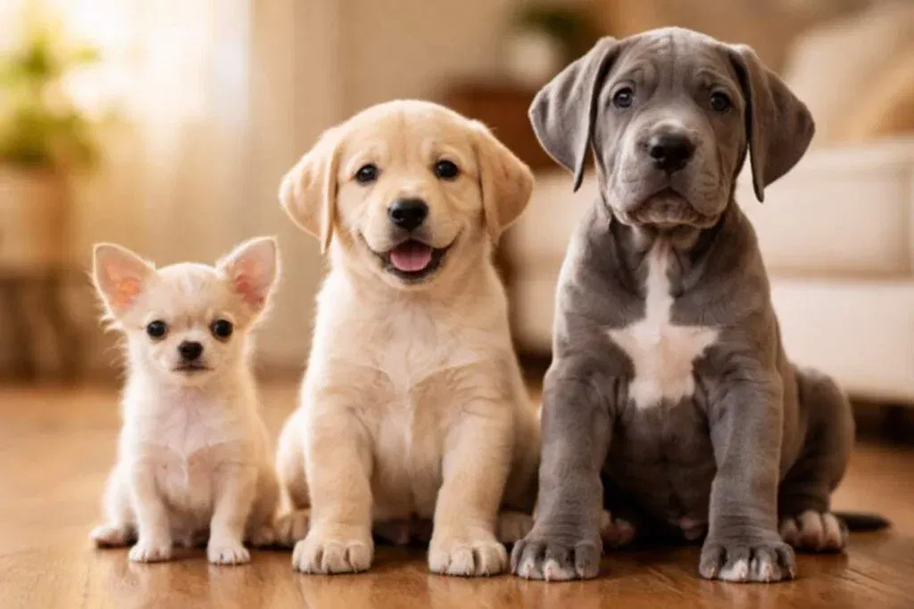 Three Puppy Sitting Side By Side