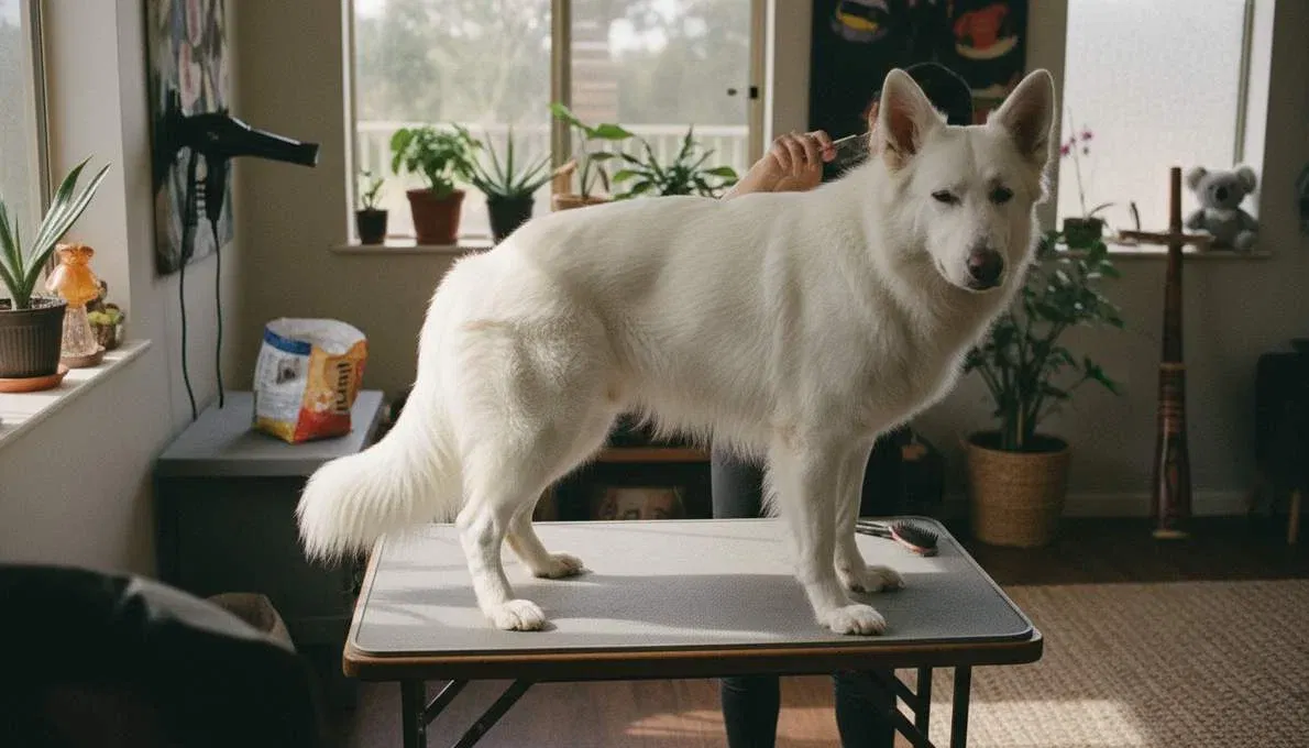 White Swiss Shepherd Grooming Brushing