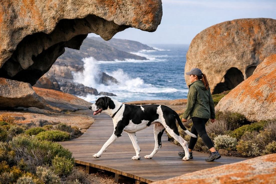Great Dane Mantle Coat Walking Remarkable Rocks Kangaroo Island Sa