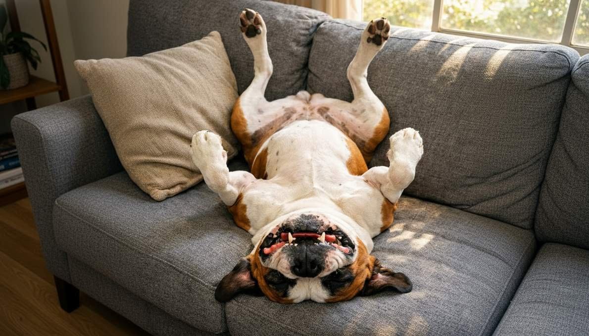 Boxer Sleeping Upside Down On Couch
