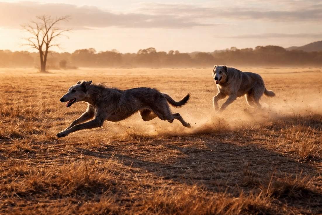 Deerhound And Irish Wolfhound Walking Running