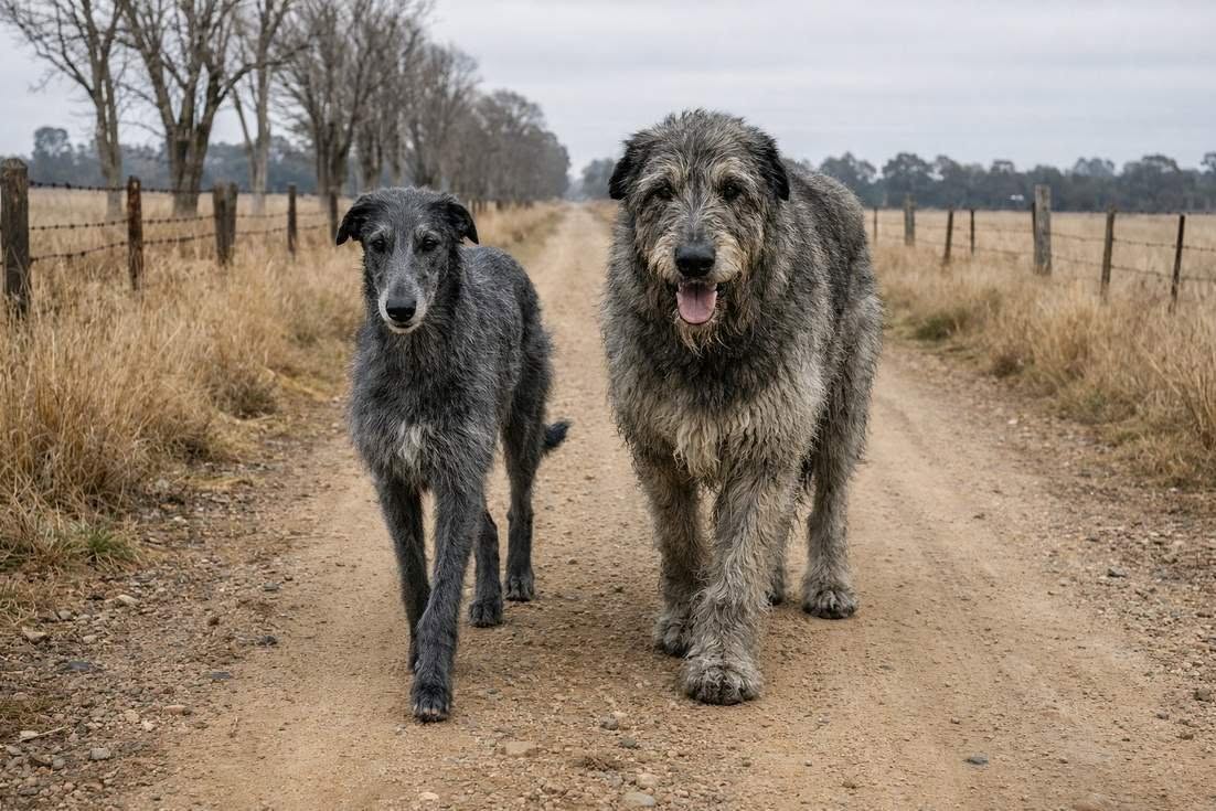 Deerhound And Irish Wolfhound Walking