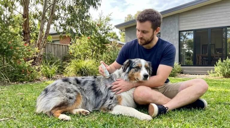 Man Checking Dog Coat