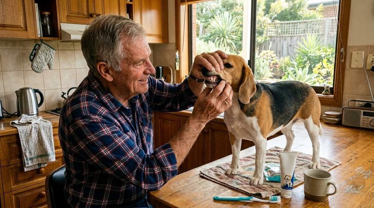 Man Examining Dog Teeths