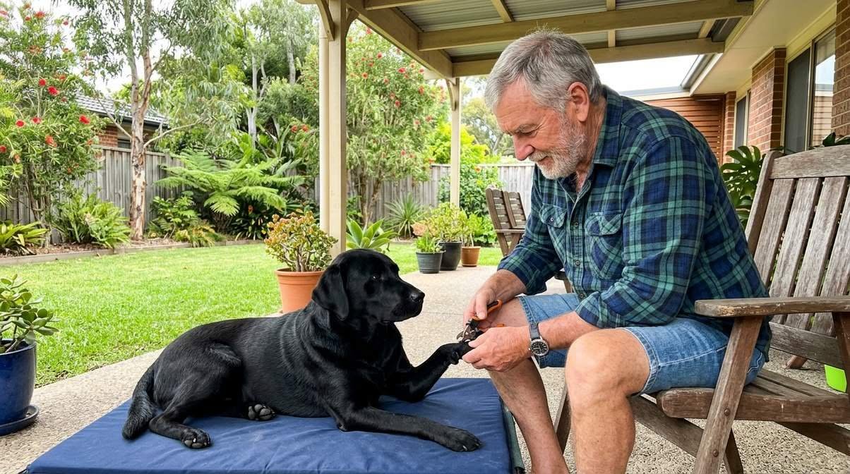 Man Trimming Dog Nails