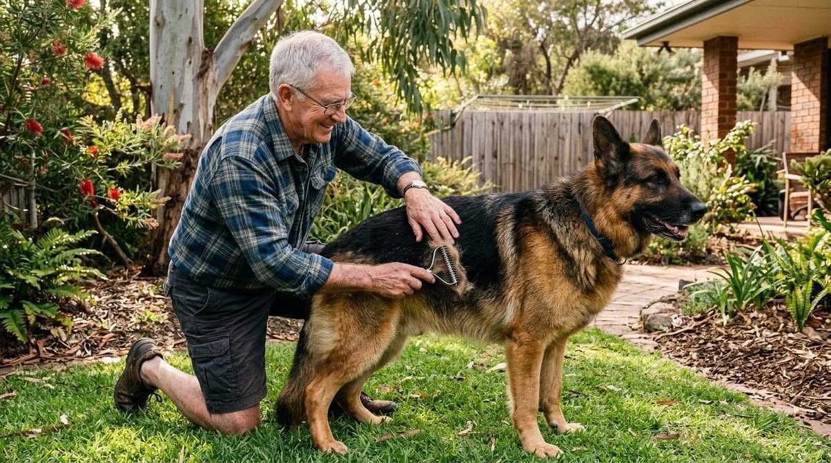 Owner Brushing German Shepherd