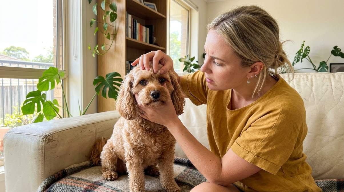 Owner Inspecting Dogs Eye